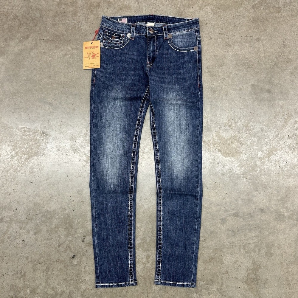 True Religion Ricky Super T Jeans Dark Wash Contrast Stitch Denim Mens 32